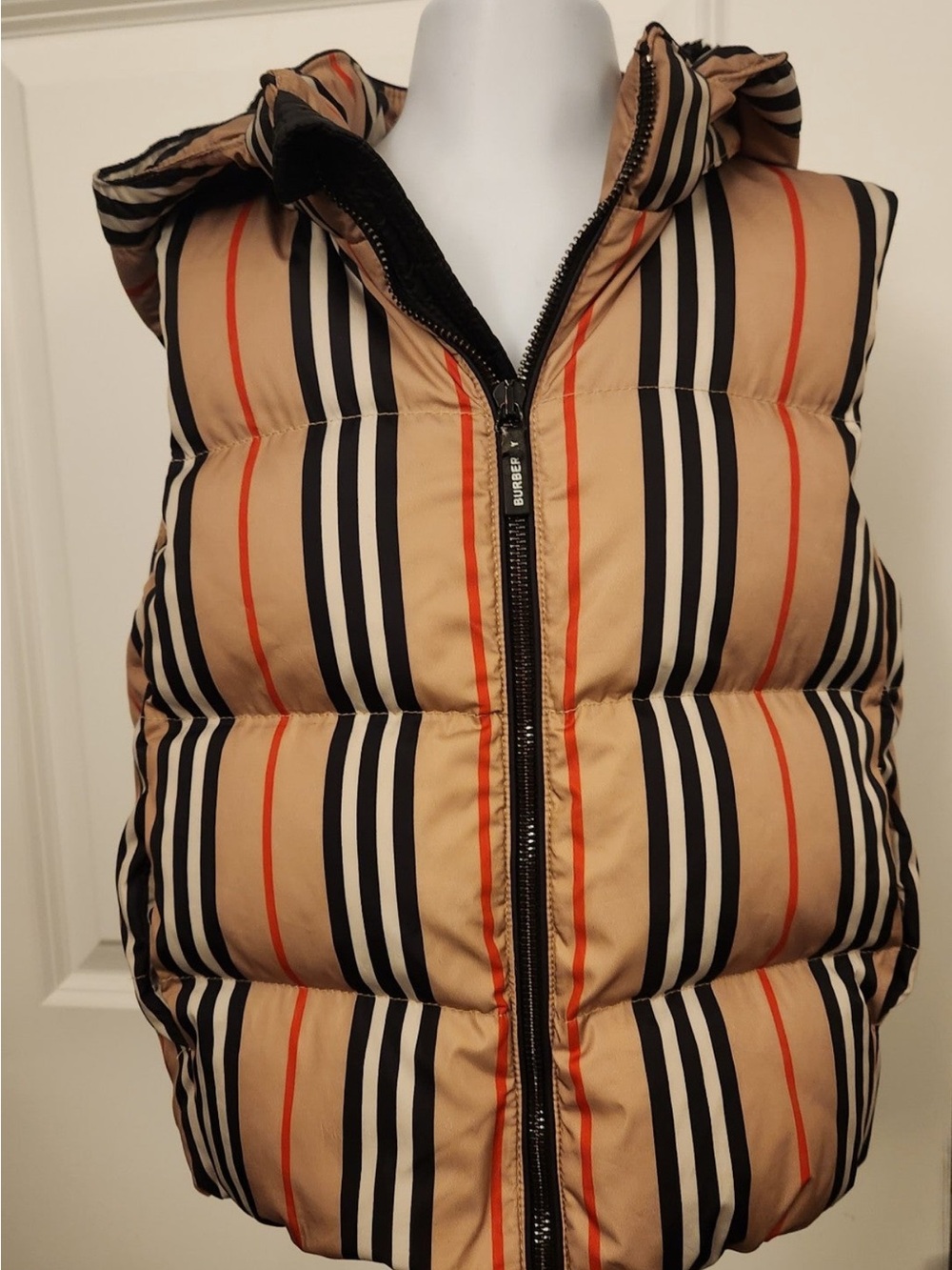 Burberry Beige Striped Puffer Vest